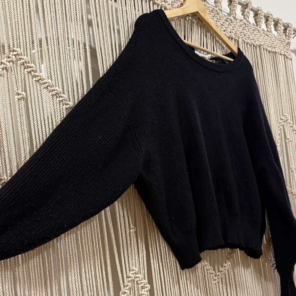 Zara Black Crew Neck Women's Sweater with Tie Back Collar - Picture 7 of 8